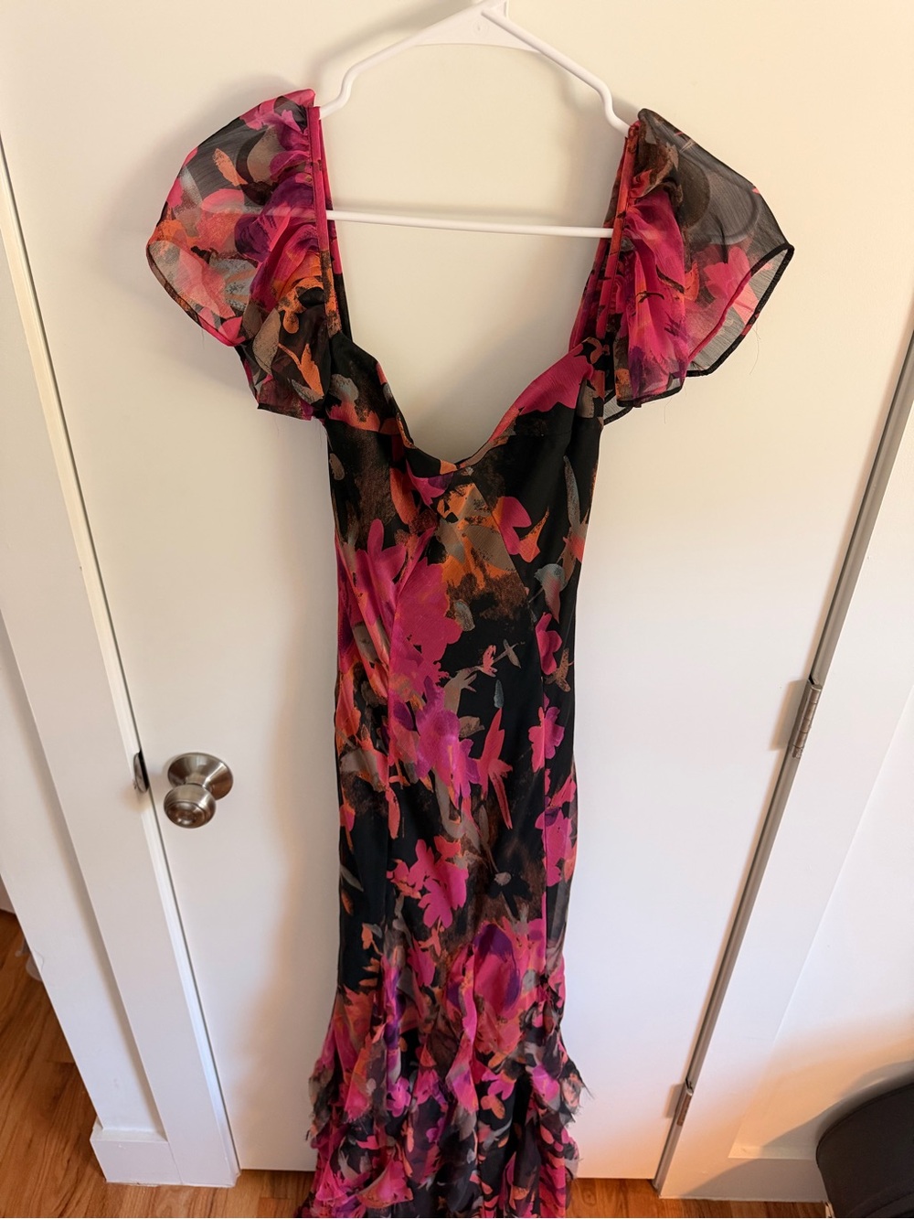 ASOS NWT Off-Shoulder Black Floral Evening Dress with Pink Accents - Picture 4 of 7